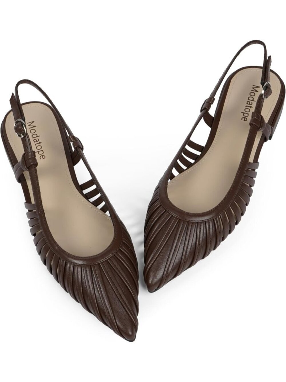 Women's Dark Brown Slingback Flats Pointed Toe Classic Sandals Buckle Shoes